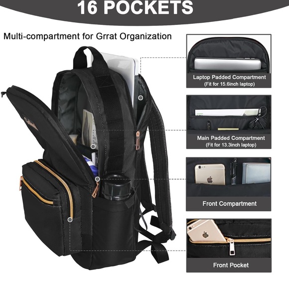 15.6 Inch Laptop Backpack* Waterproof *Stylish Black * Brand New with tags * - Picture 3 of 6